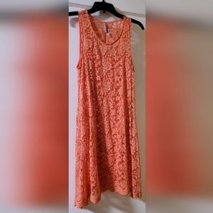 Size L Orange, salmon, coral, lace pretty, semi-formal dress, summer